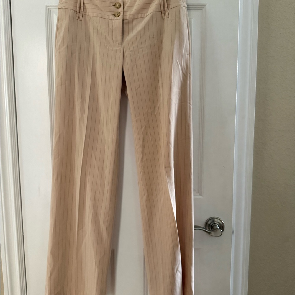 Beige Pinstripe low rise Wide-Leg trousers